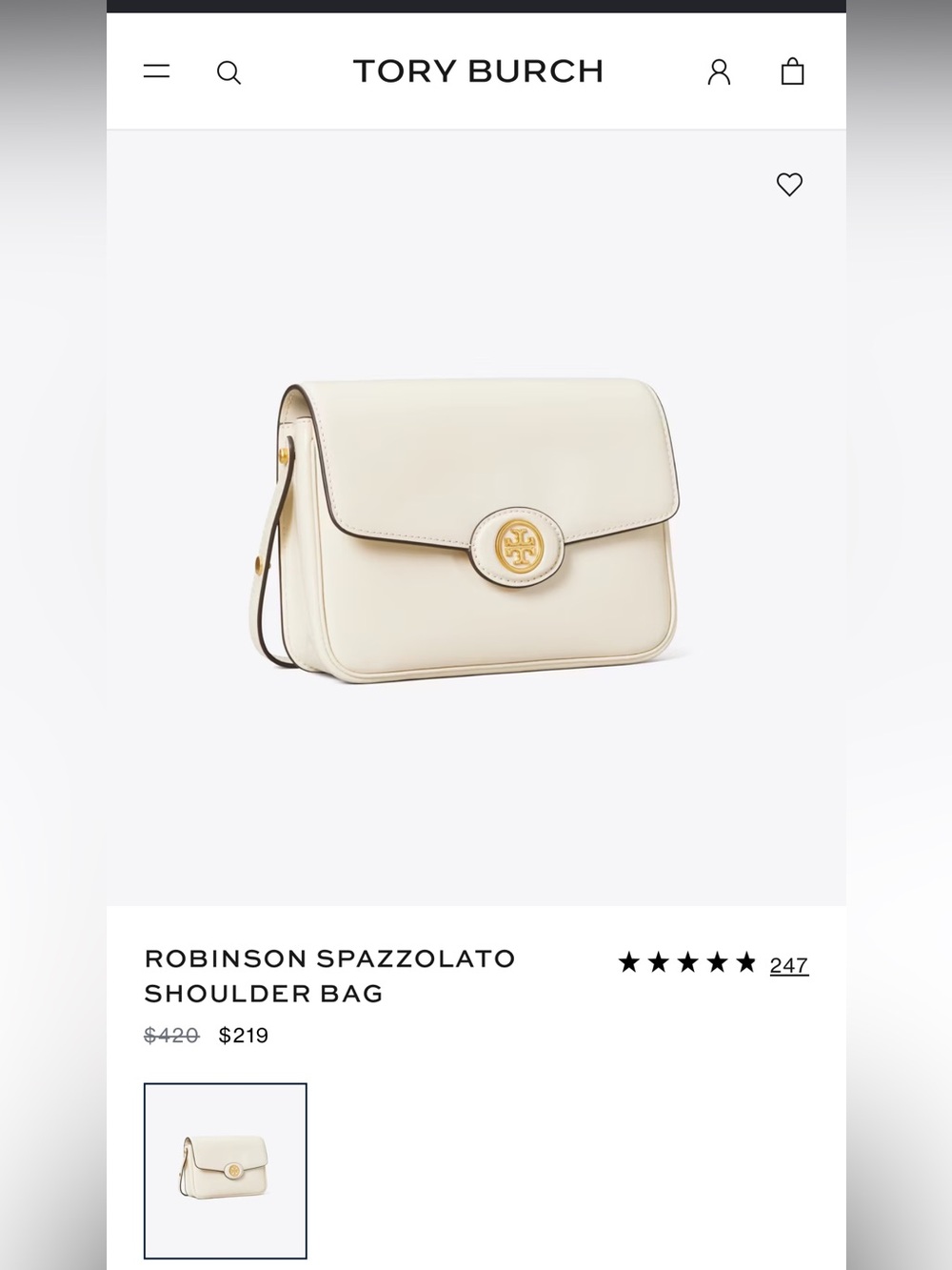 New with tags tory burch ROBINSON SPAZZOLATO
SHOULDER BAG